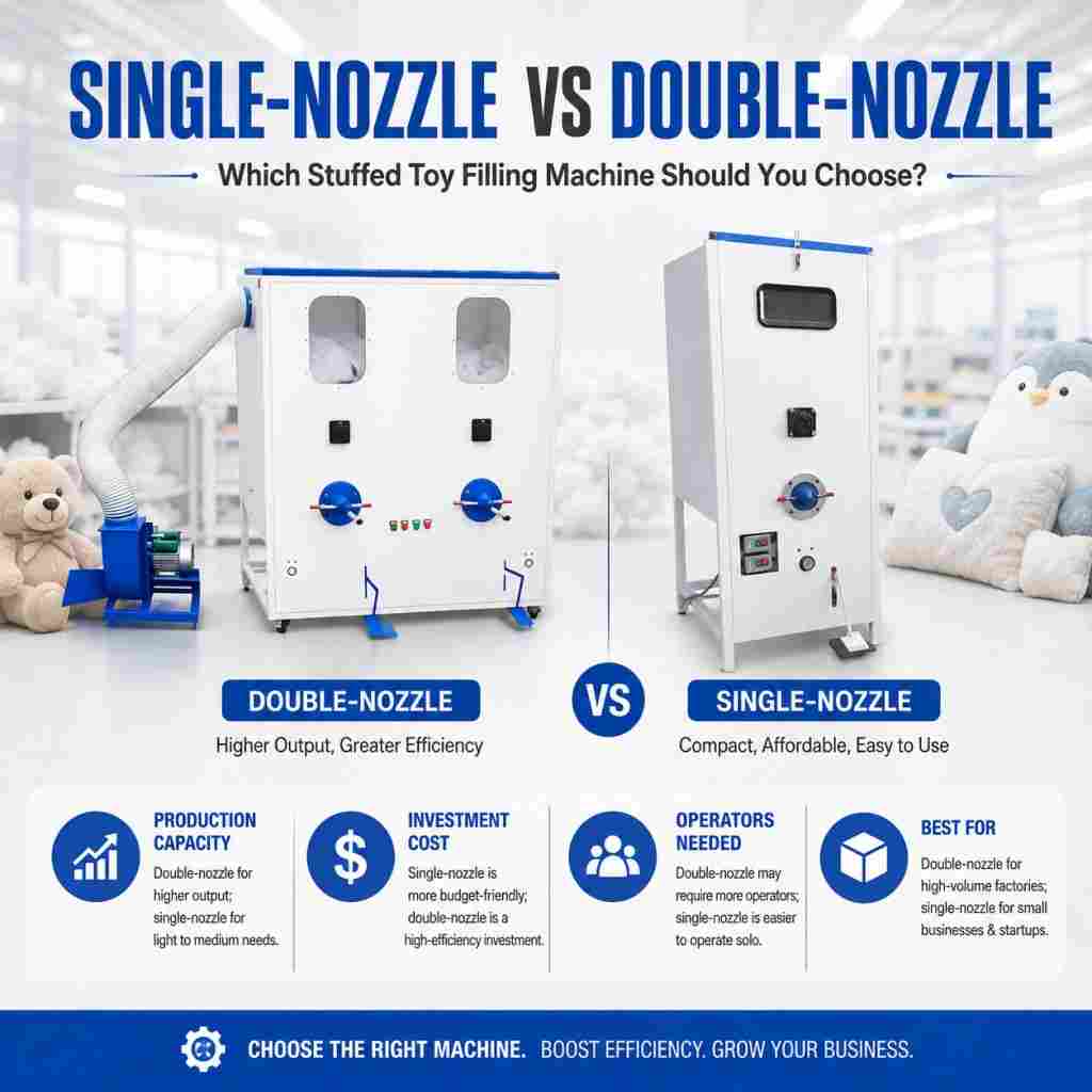Toy Filling Machine How Do You Choose Between Single-Nozzle or Dual-Nozzle Plush Toy Stuffing Machine