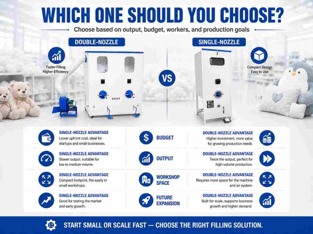 Toy Filling Machine How Do You Choose Between Single-Nozzle or Dual-Nozzle Plush Toy Stuffing Machine